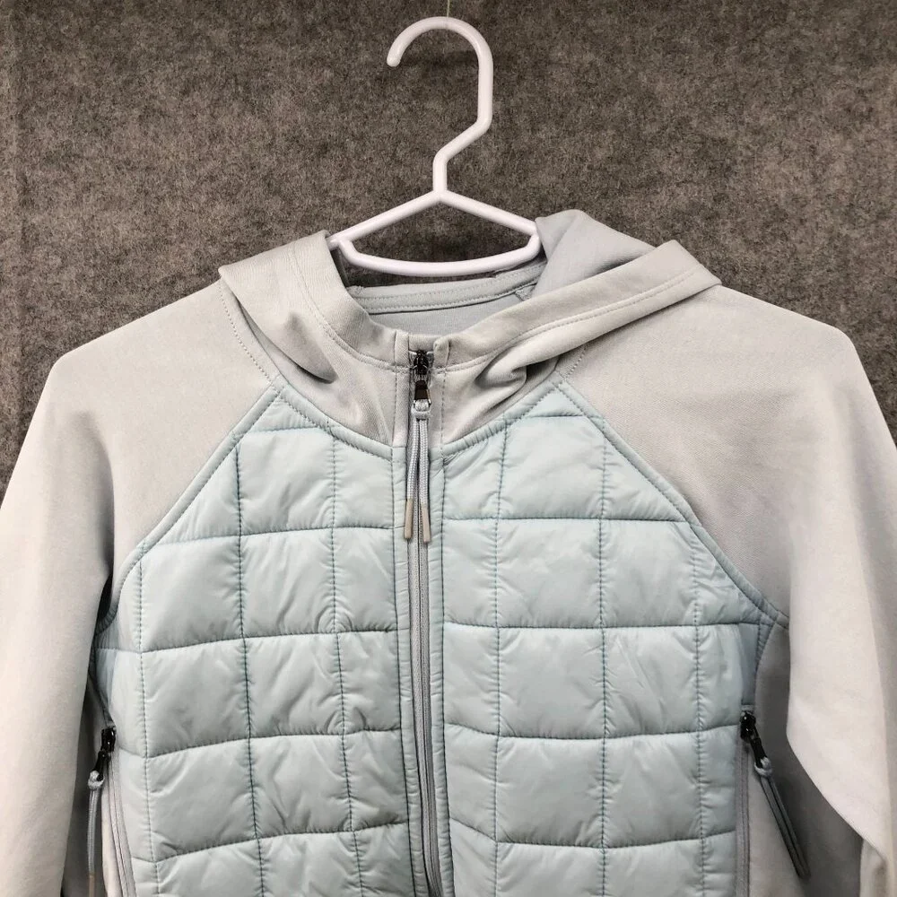 Old Navy Dynamic Fleece Jacket Girls Size L 10-12 Blue Hoodie Zip Quilted Active